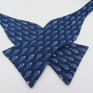 Tuesday Bow Tie Blue White Fish 2.75" Wide Self Tie Cotton